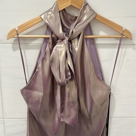 Galvan London | NWT Metallic 100% Silk Moonlight Sienna Dress in Lilac Gold - Picture 4 of 12
